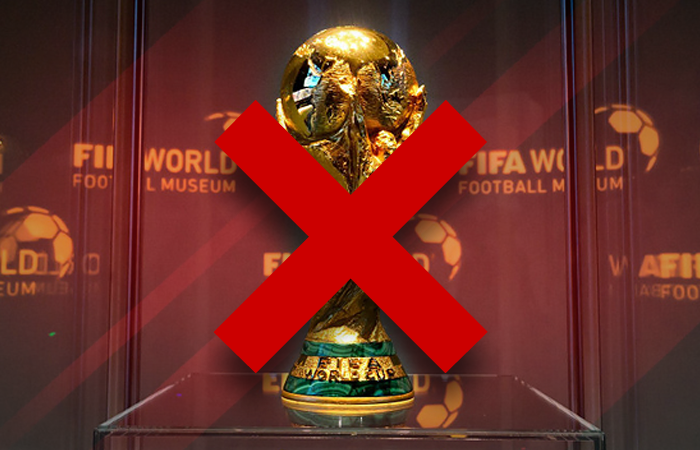 FIFA World Cup Trophy and Red X with Red Background